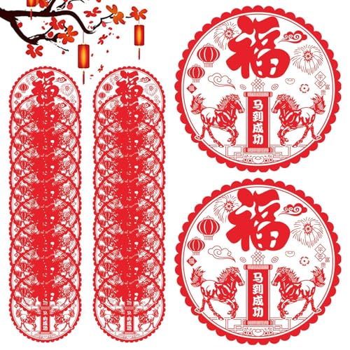 Pegatinas de Año Nuevo Chino | 20 Hojas Decoraciones Estáticas - 2026 Año Del Caballo Decoración De Ventana Del Año Nuevo Chino - Fiesta De Primavera En Casa, Entrada, Ventana, Paret