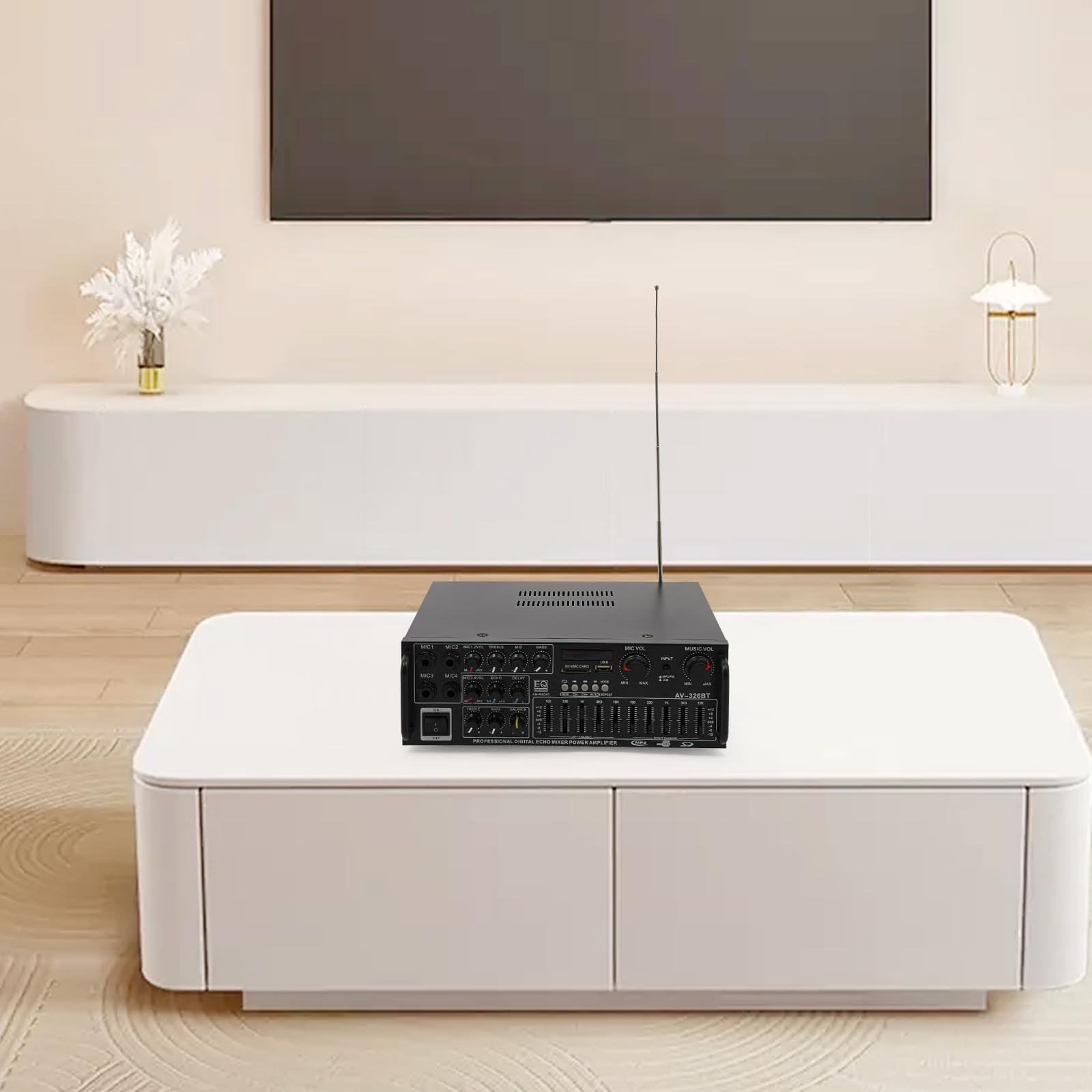 AV-326BT - Amplificatore audio stereo Bluetooth 2 x 200 W con 4 ingressi MIC, USB/SD/MP3, ricevitore ad alta fedeltà per home cinema e karaoke