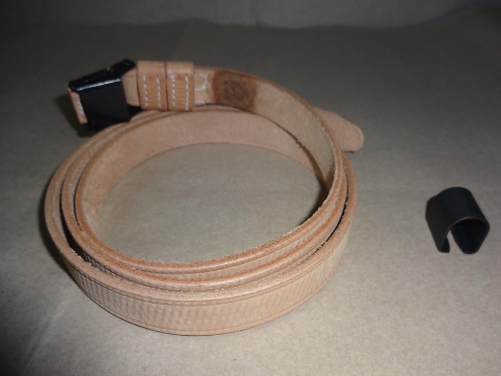warreplica German Mauser K98 WWII Rifle Leather Sling w/Sight Hood Marked GWX 1943 - Natural Color