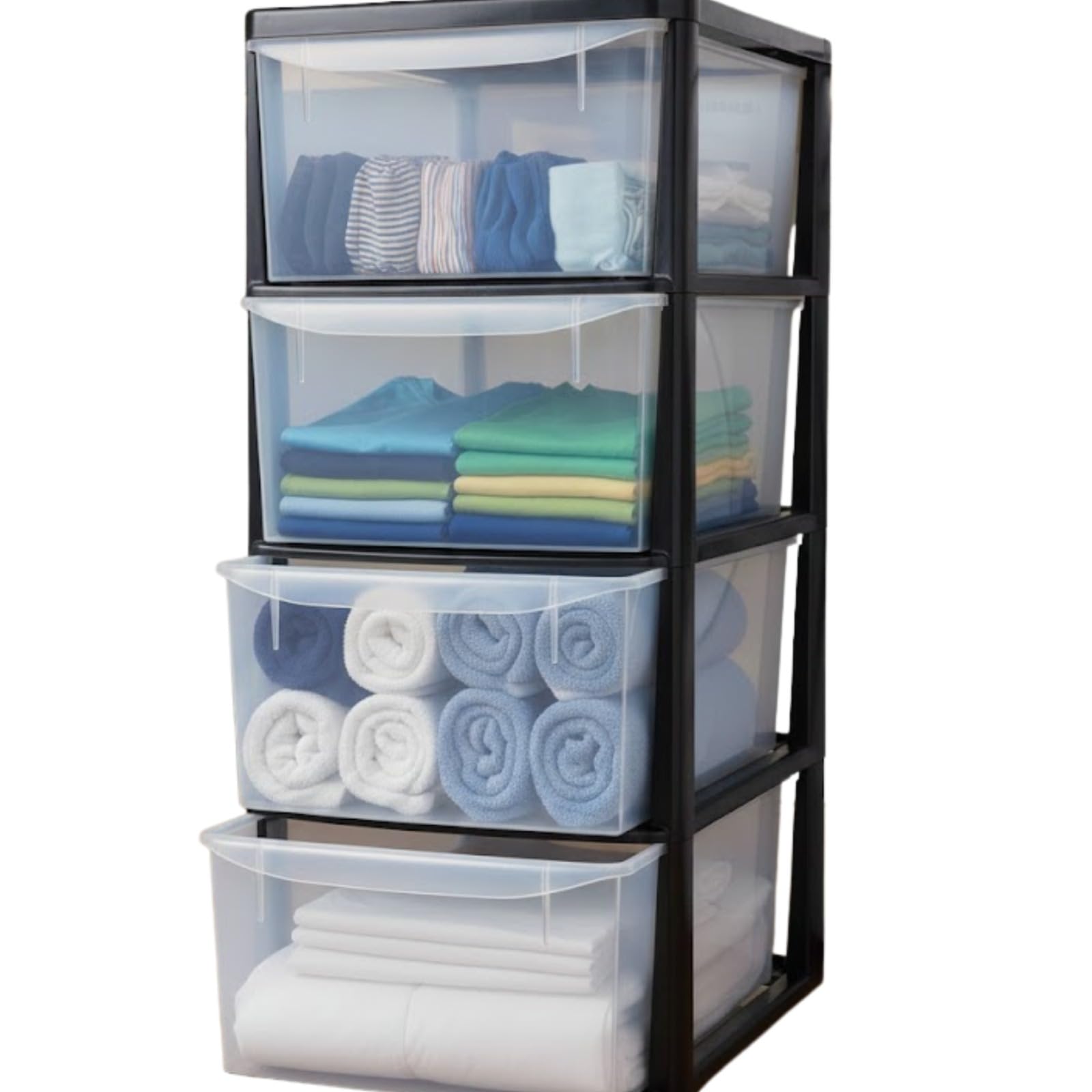 Sidsons - Large Plastic Storage Drawer Unit - Stackable Transparent Units - Clear Drawers for Home, Office Makeup Organiser - Compact Organiser Chest - Multi-Room Storage Solution (Black, 4 Tier)