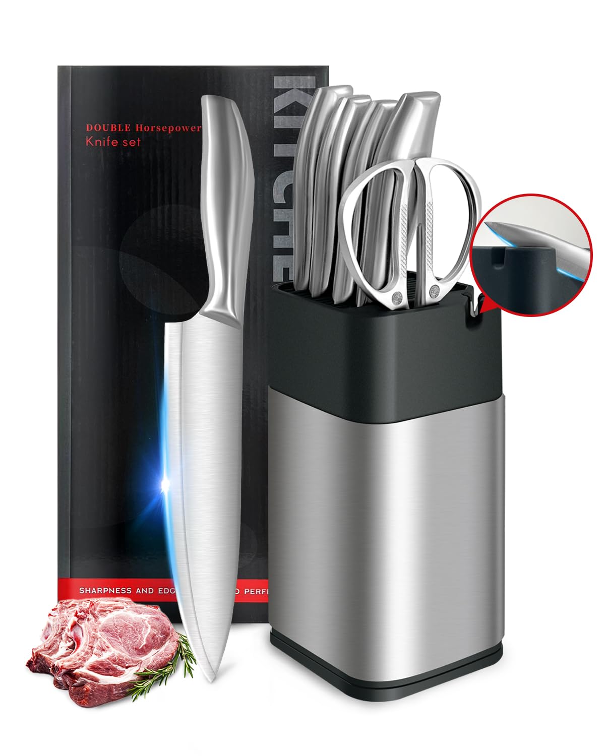 Stainless Knife Set, Kitchen Chef Knife Sets with Block