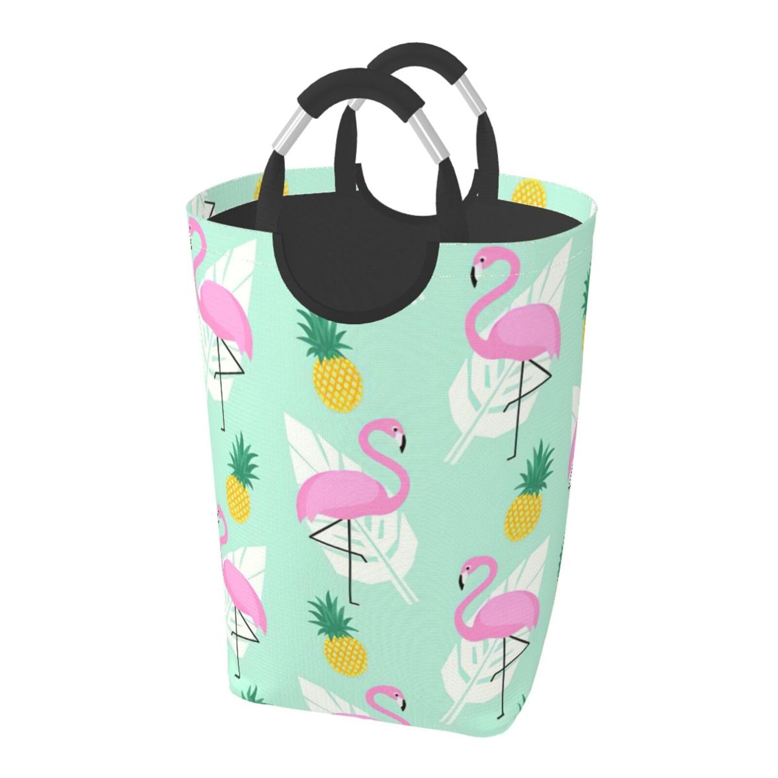 Pink Flamingo Pineapples Print Laundry Hamper Collapsible Baskets With Handle Dirty Clothes Hamper Bag For Dorm Family Bathroom Decor Storage ﻿