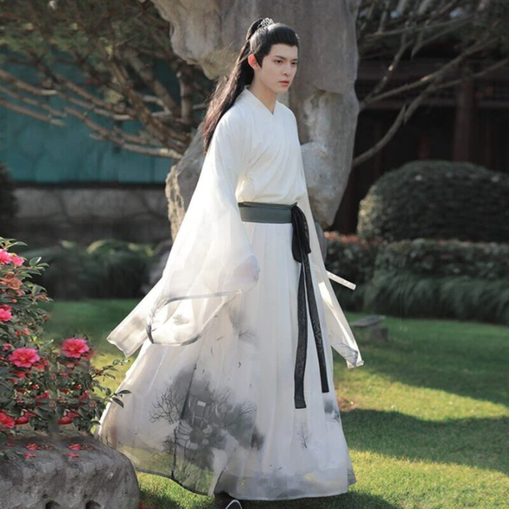 Chiński strój hanfu, Suknia Hanfu starożytny chiński haft Hanfu męski przebranie na karnawał szary(Blue,Small)