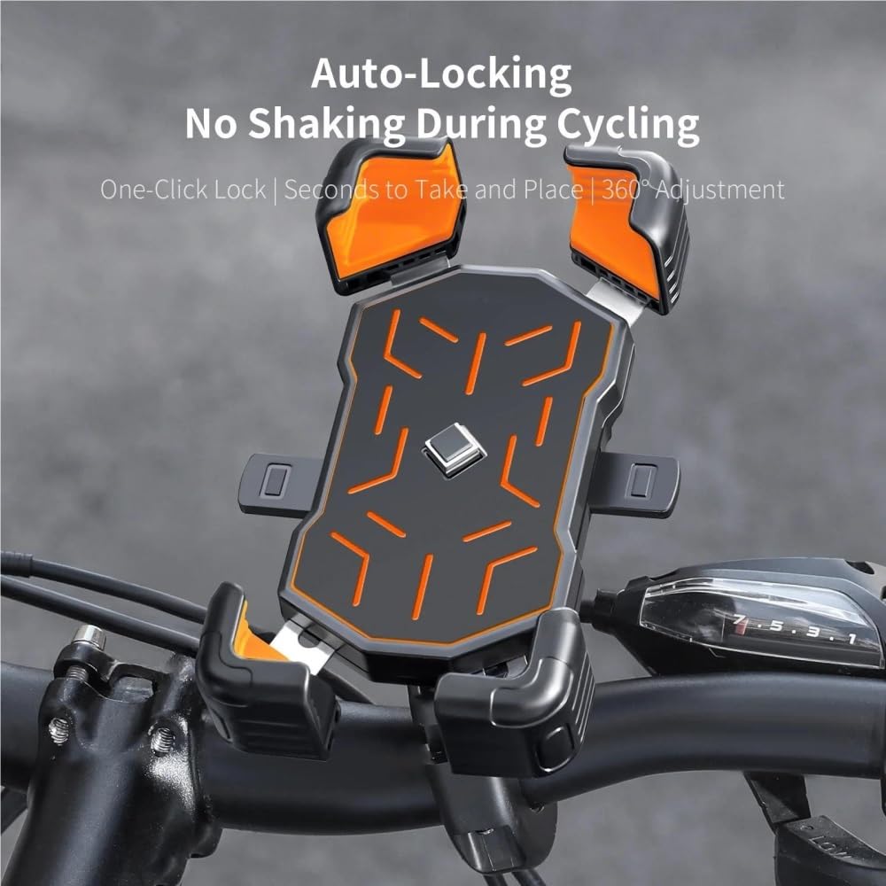 Soporte para Teléfono De Bicicleta Vista 360​​° Universal Ajustable para Móvil A Prueba Golpes 4.5-7.2 Pulgadas Piezas Moto(Naranja,Mirror)