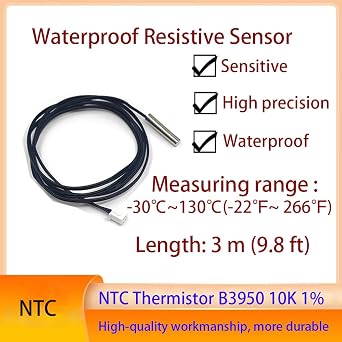 5PCS NTC 10k Thermistor Temperature Sensor Probe 3 Meter Waterproof Temp Sensor Probe, Stainless Steel 3950 NTC Temp Sensor Probe, Digital Temperature Transmitter Extension Cable