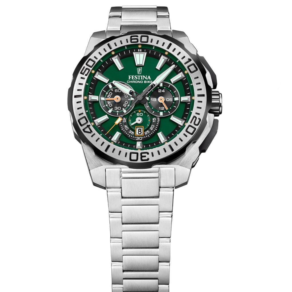 Festina Herrenuhr Analog aus Edelstahl 316l Silberfarben F20724/3 | Quarzwerk, Chronograph, Kalender, Widerstandsfähiges Mineralglas