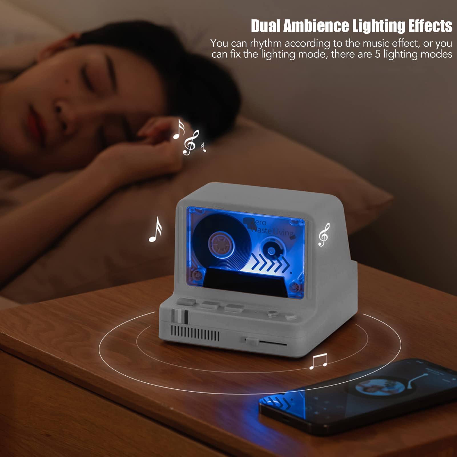 Retro Bluetooth Speaker, Desk Bluetooth Cassette Player Portable Stereo Tape Retro Bluetooth Speaker Supports Bluetooth Aux and Memory Card, Desk Decor, Mini Bluetooth Night