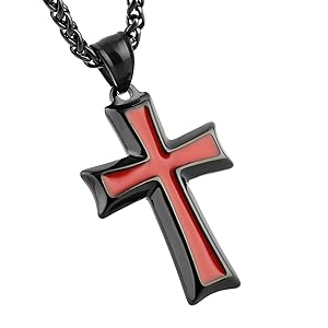 HZMAN Mens Stainless Steel Cross Pendant Necklace with Wheat