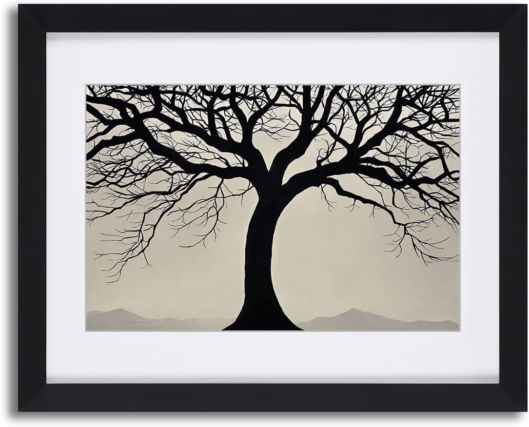 Tree Wall Art Canvas Picture, A Black and White Tree Framed