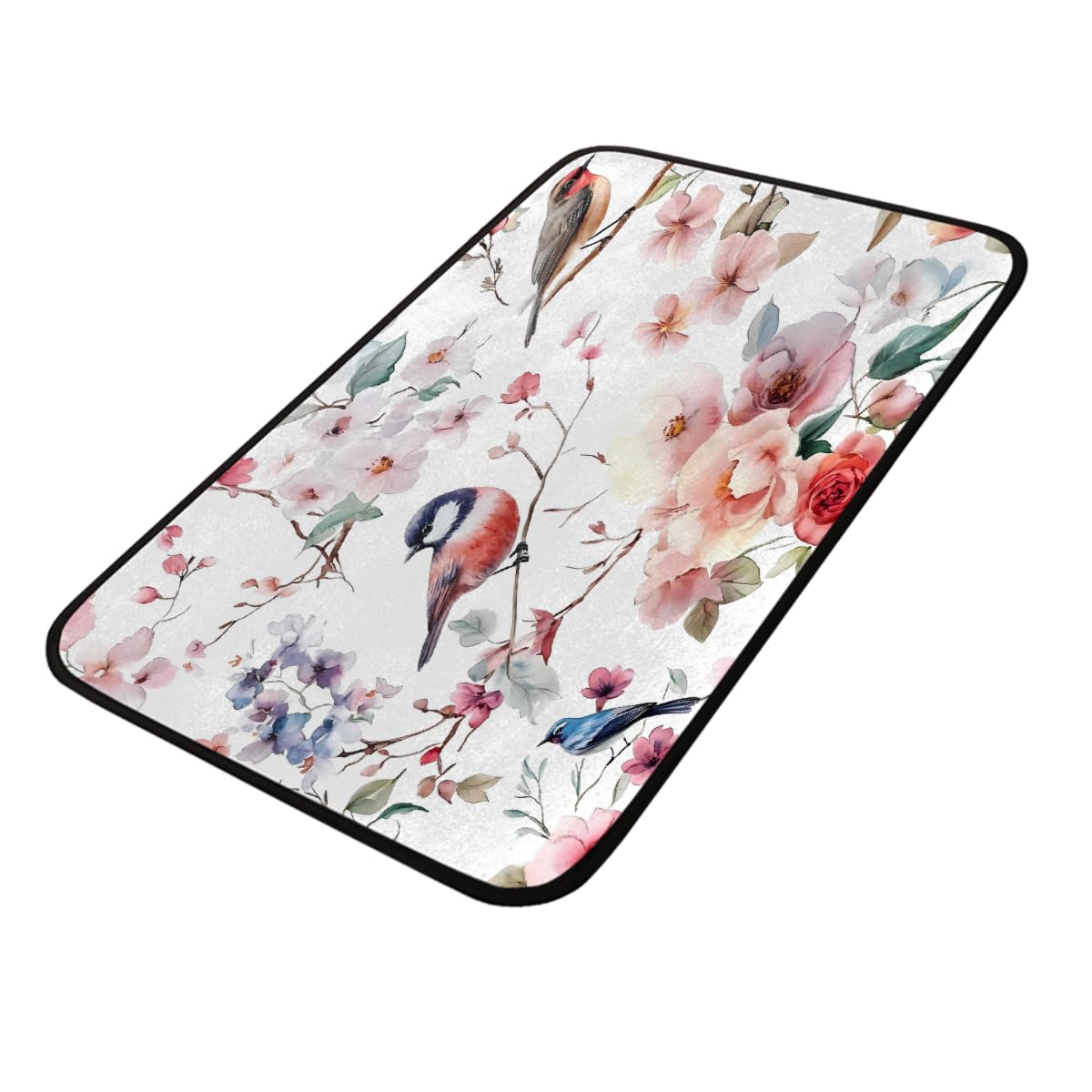 Tapis de sol de salle de bain motif aquarelle floral et aviaire envers adhérent