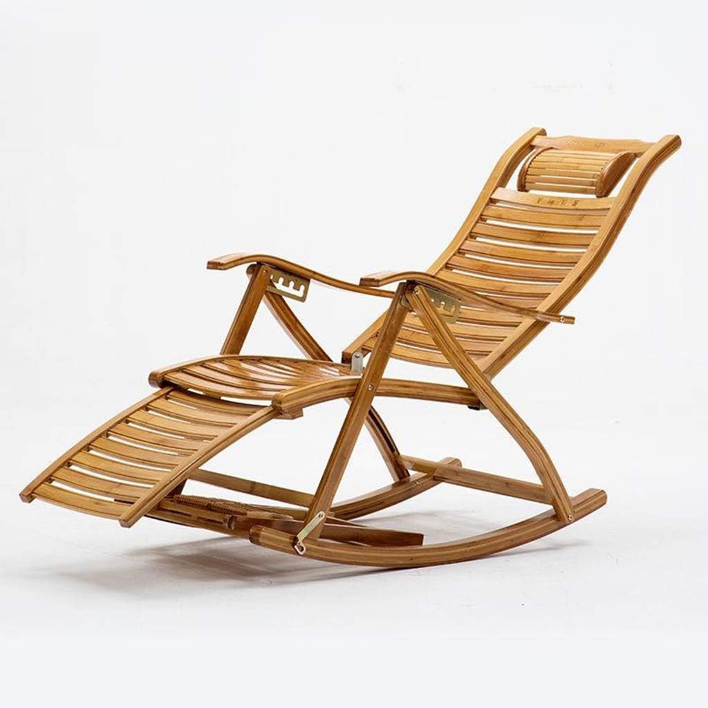 N / A Bamboo Rocking ChairFolding Chair, Leisure Adjustable Bamboo Rocking Chair, Portable Retractable Foot Pedal Garden Lawn Backyard Recliner(Color:Without Cushion)