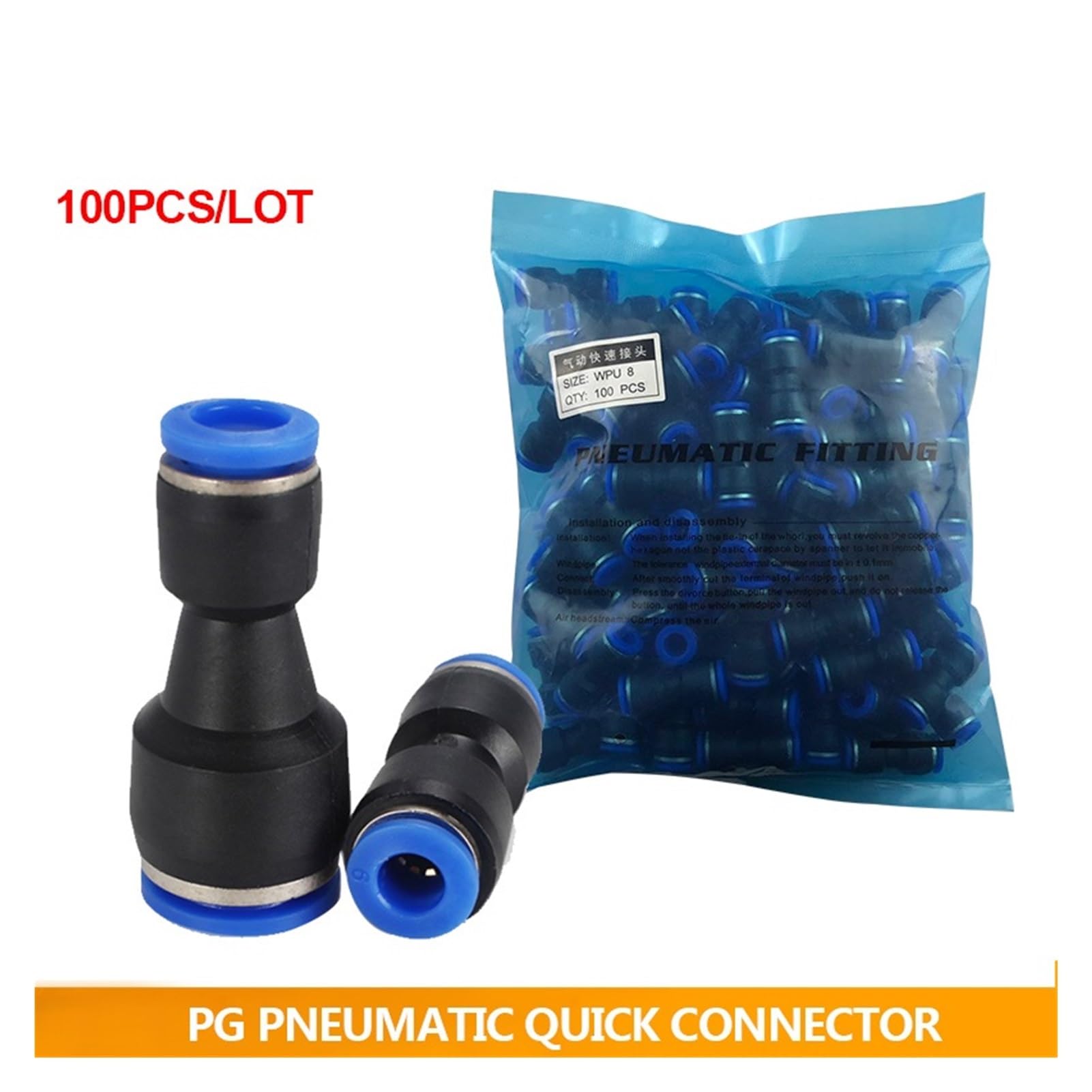 100 tubos neumáticos PG Air de 10 mm, 8 mm, 6 mm, 12 mm, 4 mm, diámetro exterior, accesorios de gas rectos, conectores rápidos de plástico (PG6-4)