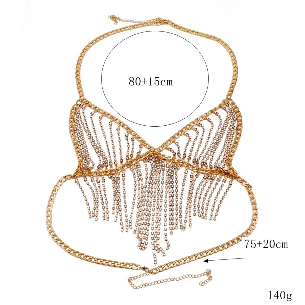 RWRAPS Bikini de joyería con Colgante Europeo y Americano de Oro con Cadena de Cuerpo con Borla de Diamantes (Color : D, Tamaño : Light Grey)