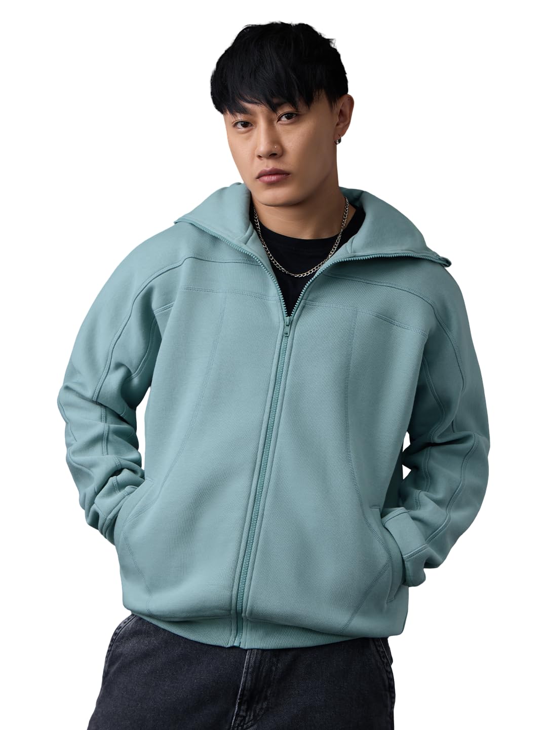 The Souled Store Ninja Cops : Azure Men and Boys Full Sleeves Hooded Neck Blue Solid Cotton Blend Casual Wear Streetwear Everyday Zipper Oversized Hoodie-picture-28