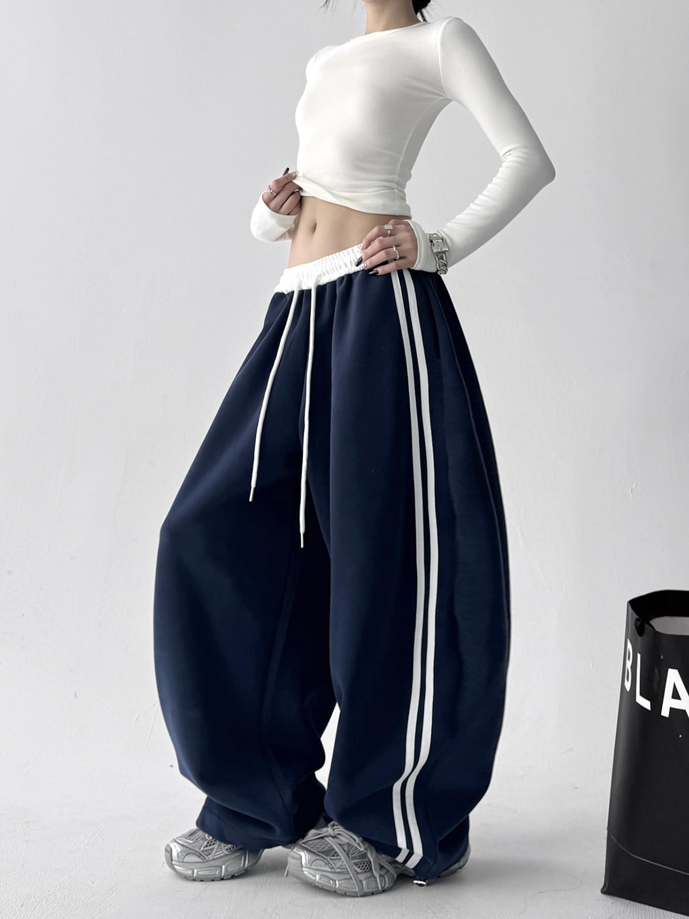 Pantaloni da jogging da donna, Y2K, per adolescenti, sportivi, vintage, a gamba larga, per il tempo libero, con tasche