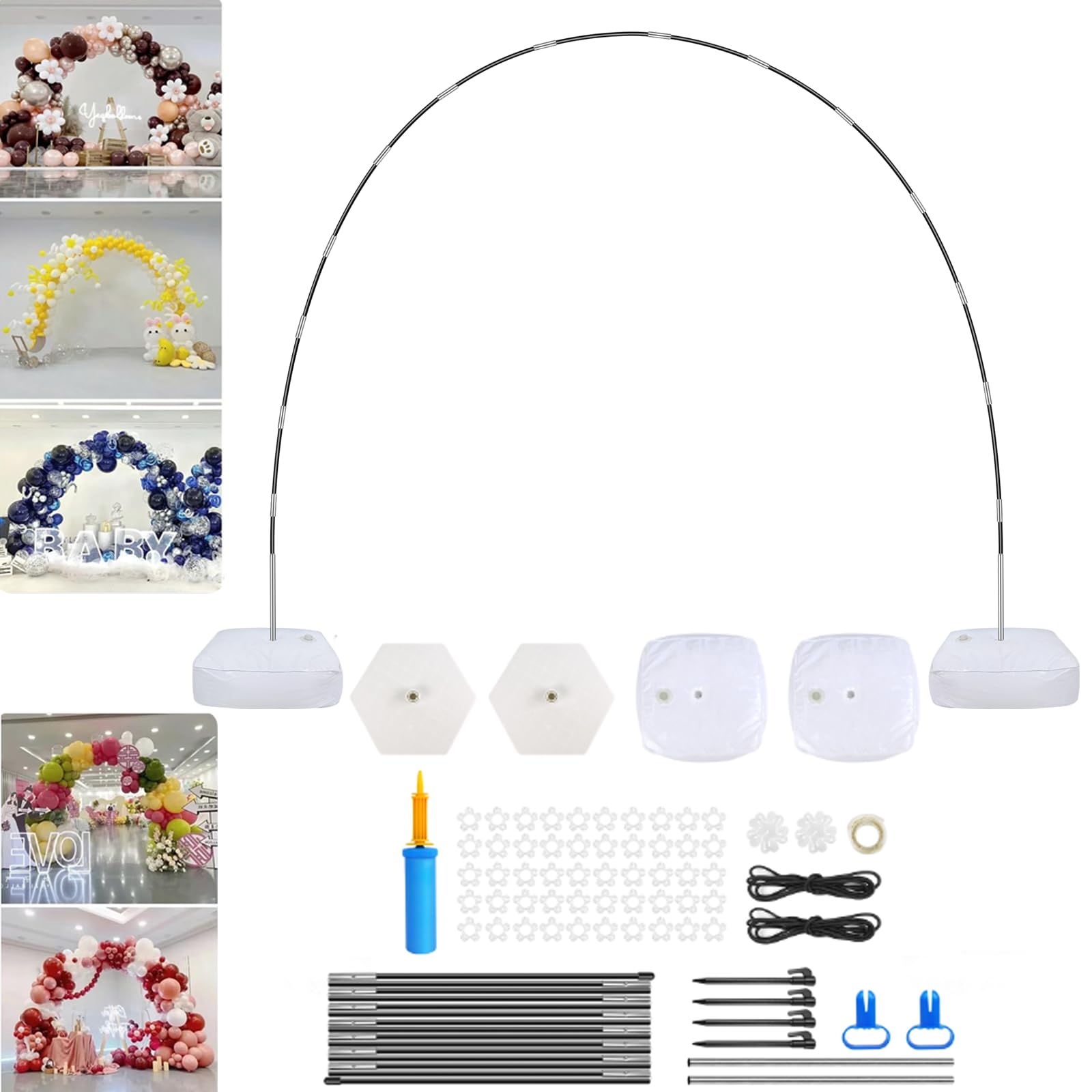 Reusable Balloon Arch Stand Kit with Base & Water-Fillable Bases, Adjustable Reusable Balloon Arch Stand for Birthday Wedding Baby Shower Holiday Party Decoration