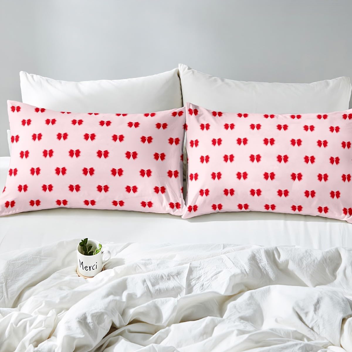 jejeloiu Kids Red Bowknot Comforter Cover Toddler Size, Graceful Bow Bedding Set Boys Girls for Delicate Knot Duvet Cover Teens Bedroom Decor Quilt Cover 2Pcs (No Comforter)