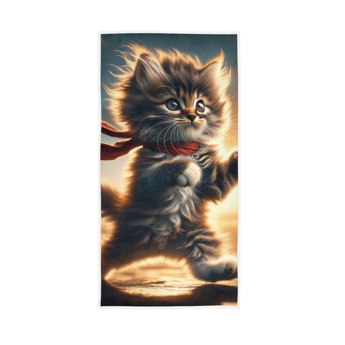 HUYGD Kung Fu Kitten Cute Hand Towel, 15 x 30 Inches, Soft Highly Absorbent Towels for Bathroom Gym Hotel