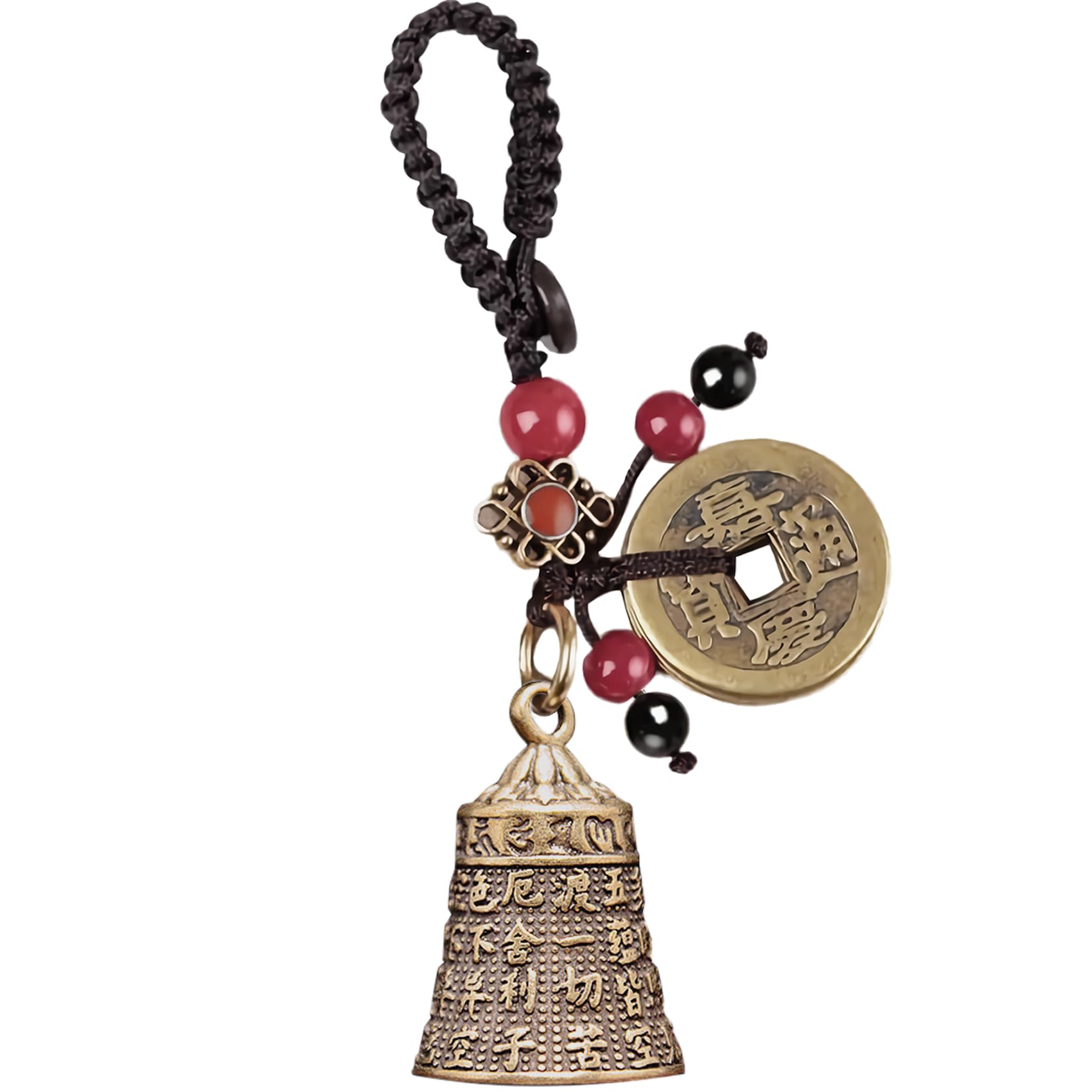 Yisinar Lucky Cat Charms,Maneki Neko Brass Cat Keychain With Feng Shui Coins,Buddha Statue Kitty Good Luck Charms, Bell, One Size