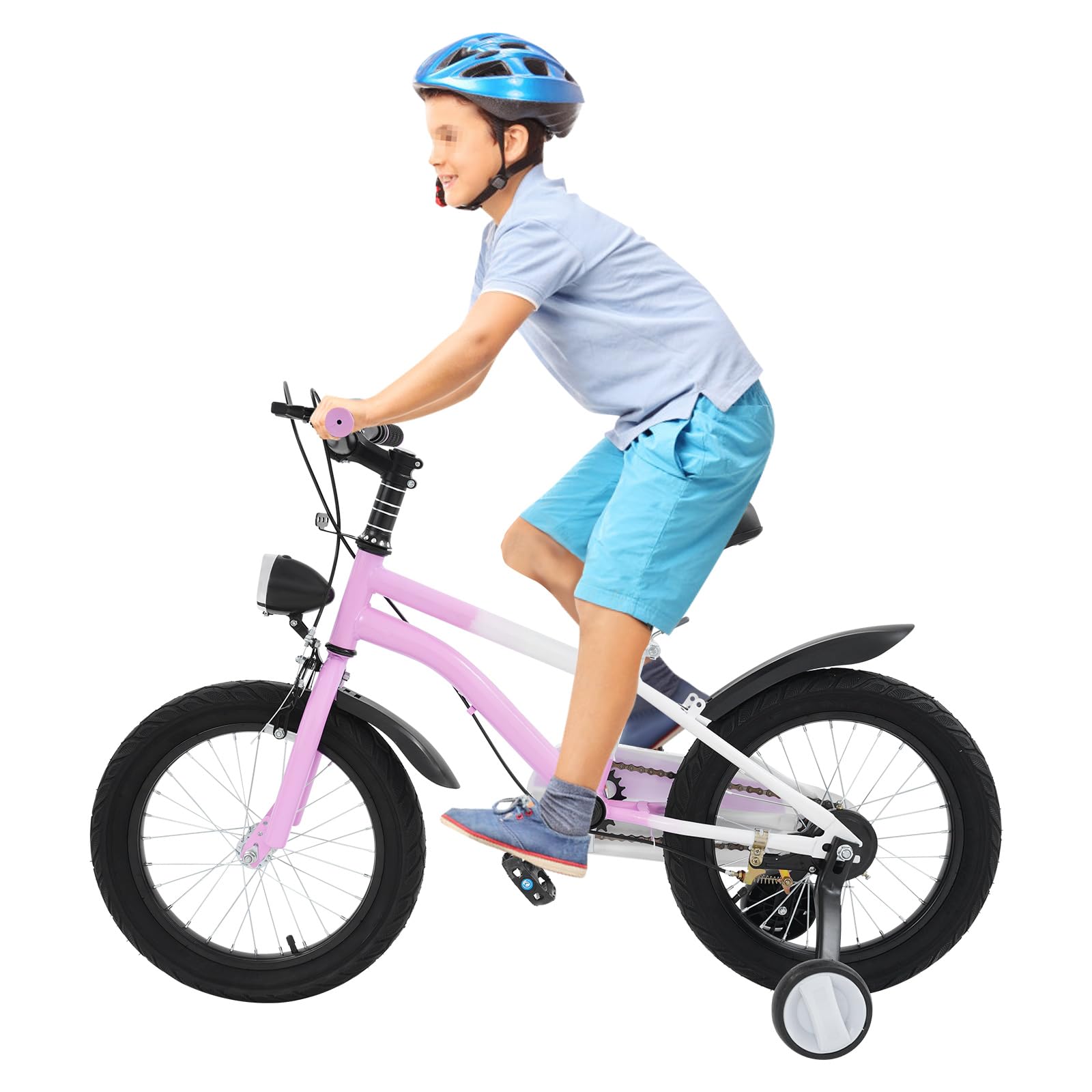 Bicicleta infantil 16 pulgadas freno disco luz LED ruedas estabilizadoras rosa ajustable sillín manillar carga 60 kg