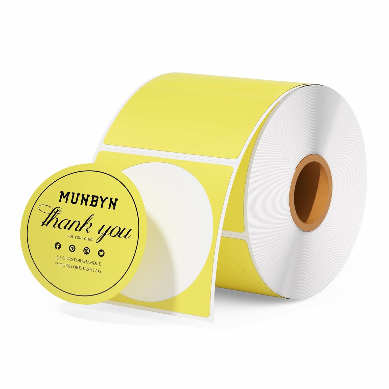 MUNBYN 2 Inch Circle Yellow Thermal Sticker Labels, Multi-Purpose Self-Adhesive Round Direct Thermal Labels for Business, 750 Sheets/1 Roll