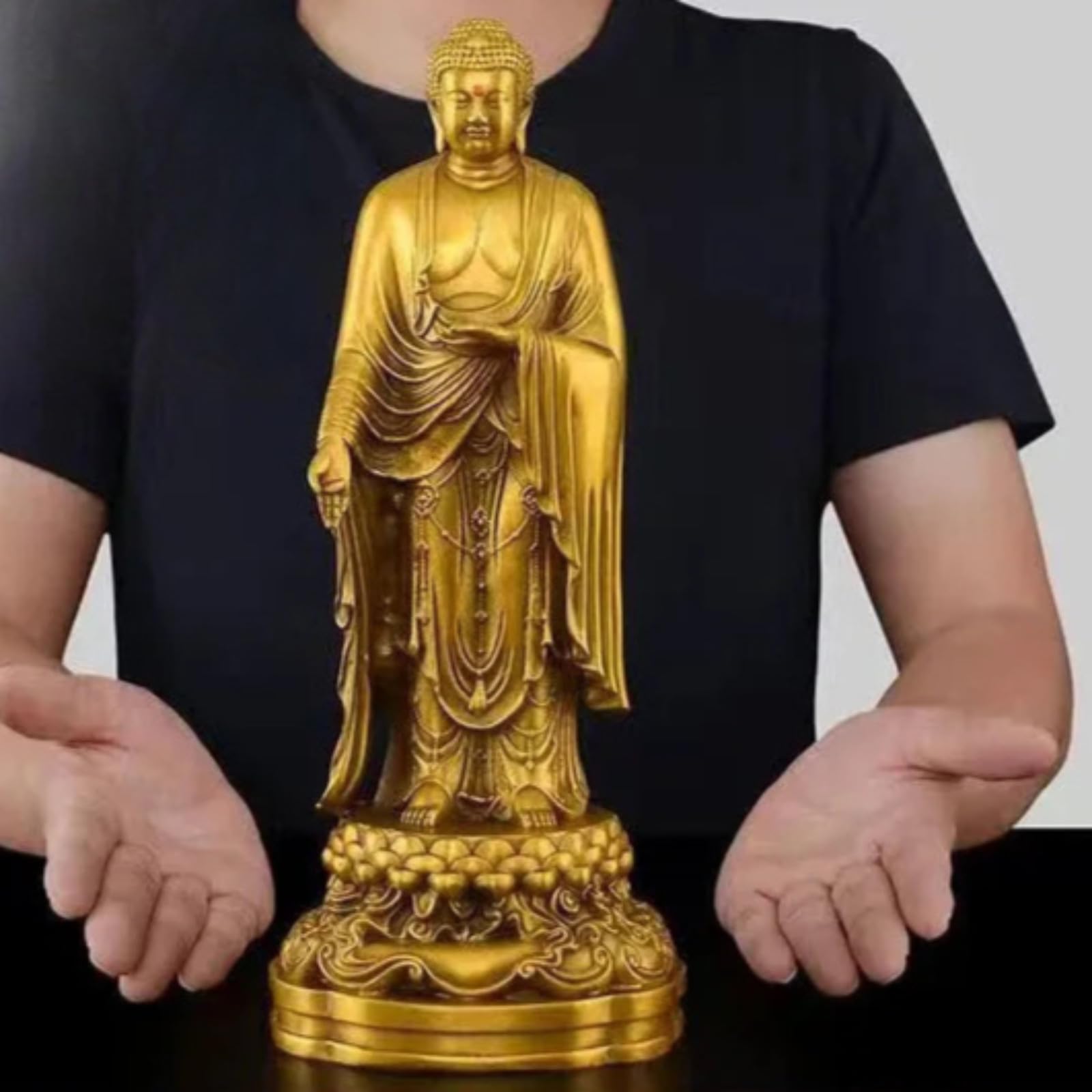 Statua di Buddha Amitabha, in ottone, 28 cm, decorazione artigianale per casa, ufficio, Fengshui