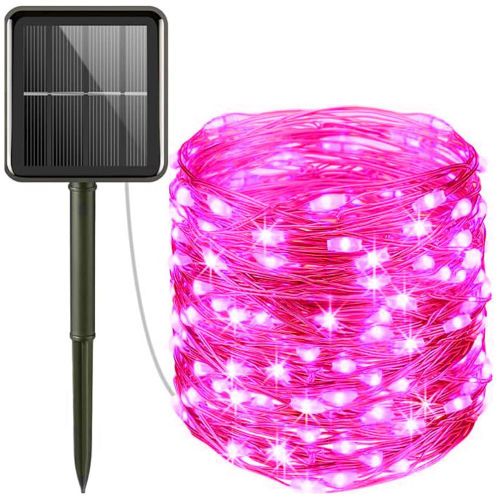 Treer Solar Outdoor Fairy Lights, Solar Powered Copper Wire Garden Lights, Outside IP65 Waterproof Garden Ornaments Outdoor LED String Lighting for Yard Wedding Patio (Pink,7m)