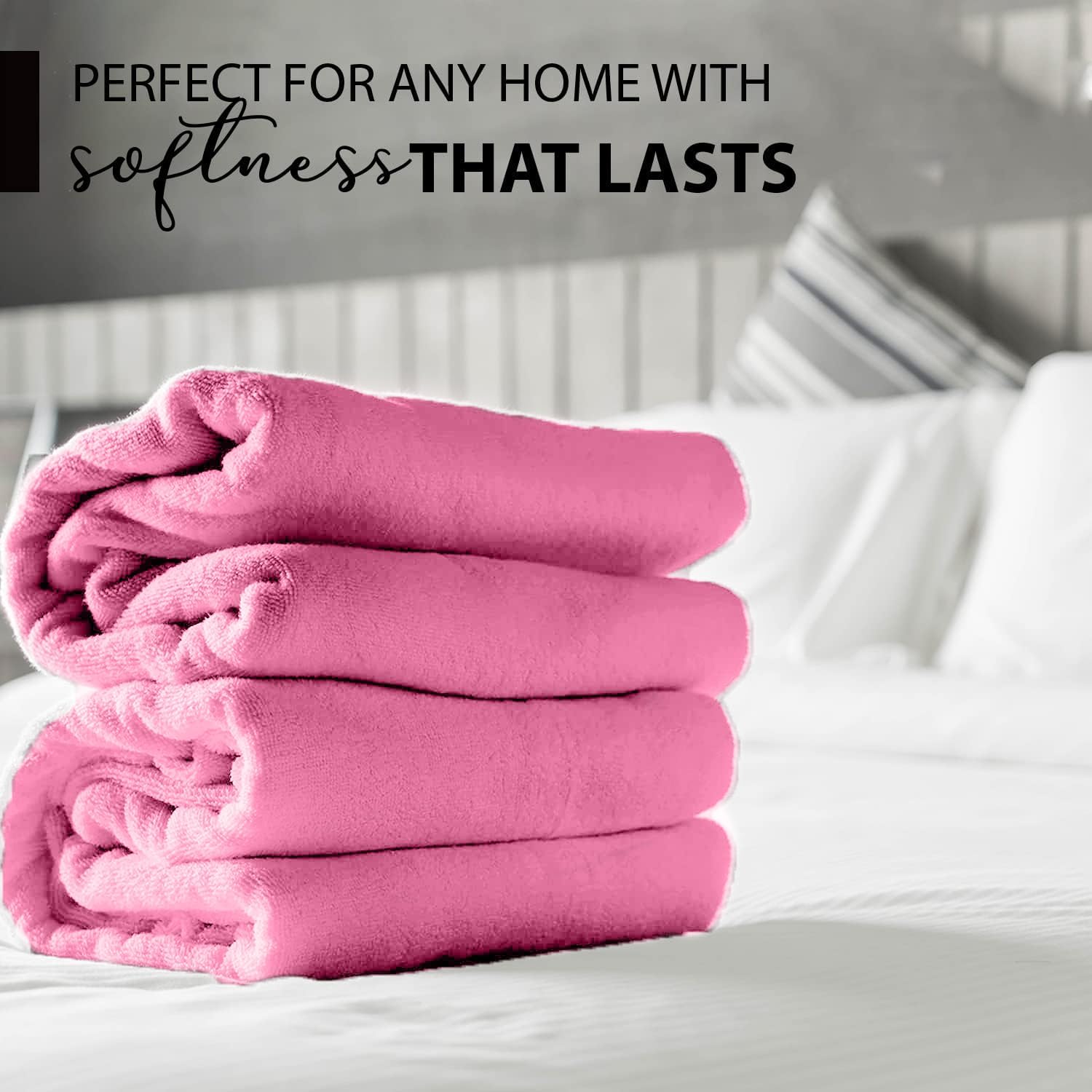 100% Cotton Bath Towels, 24x48 Pack of 6 Towels, Quick Dry, Highly Absorbent, Soft Feel Towel, Gym, Spa, Bathroom, Shower, Pool, Luxury Soft Towels (Pink, 24x48-6 Pack) - Image 3