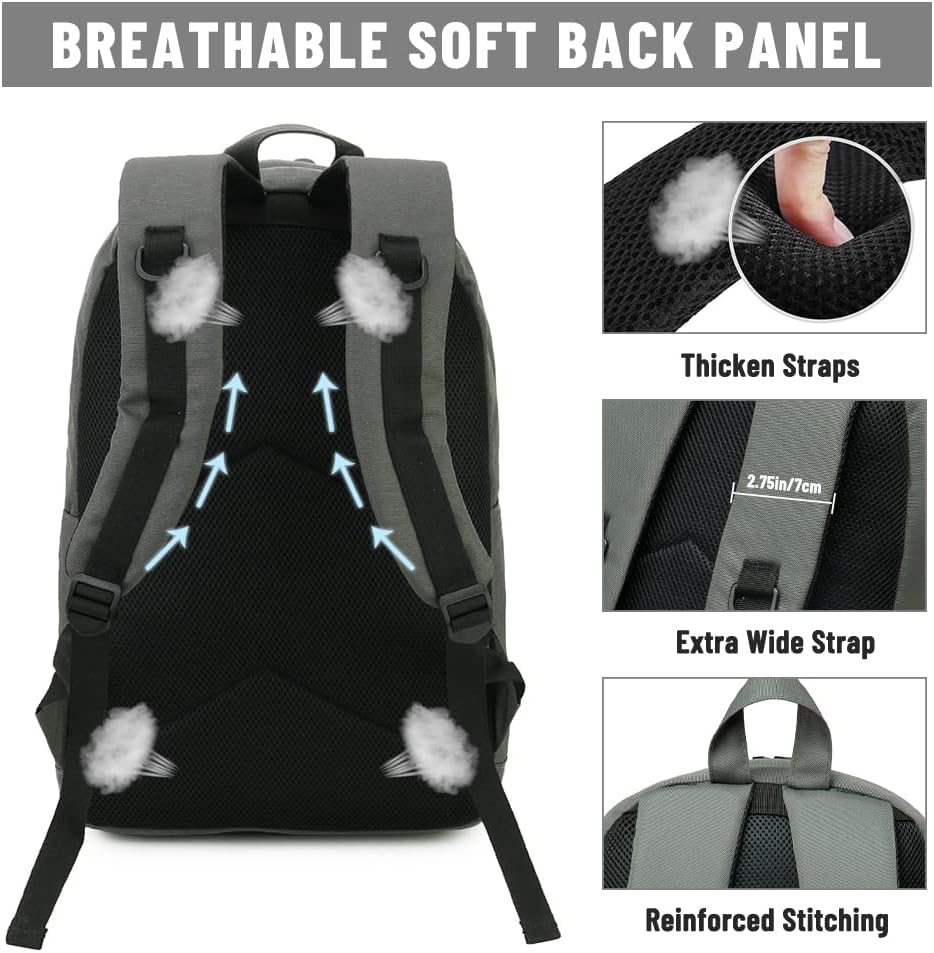 Miniatura 5 de VASCHY - Mochila escolar resistente al agua para hombres y mujeres, mochila informal para el trabajo, Gris, Mochilas Daypack