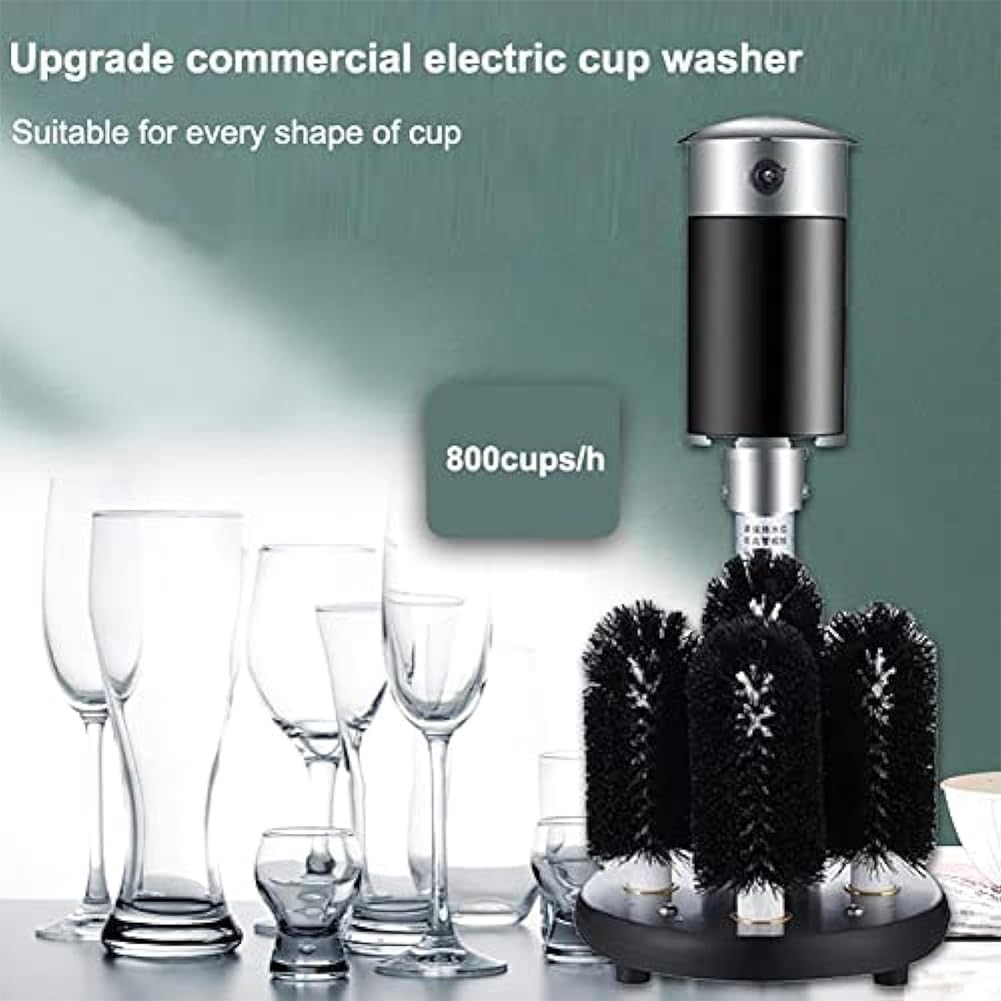 FURLOU Lavavasos eléctrico, Lavavasos automático con 5 cepillos de Limpieza de Vidrio extraíbles, Restaurante Comercial Hotel Cantina Hotel Bar Máquina de Limpieza de Copas de Vino Tinto