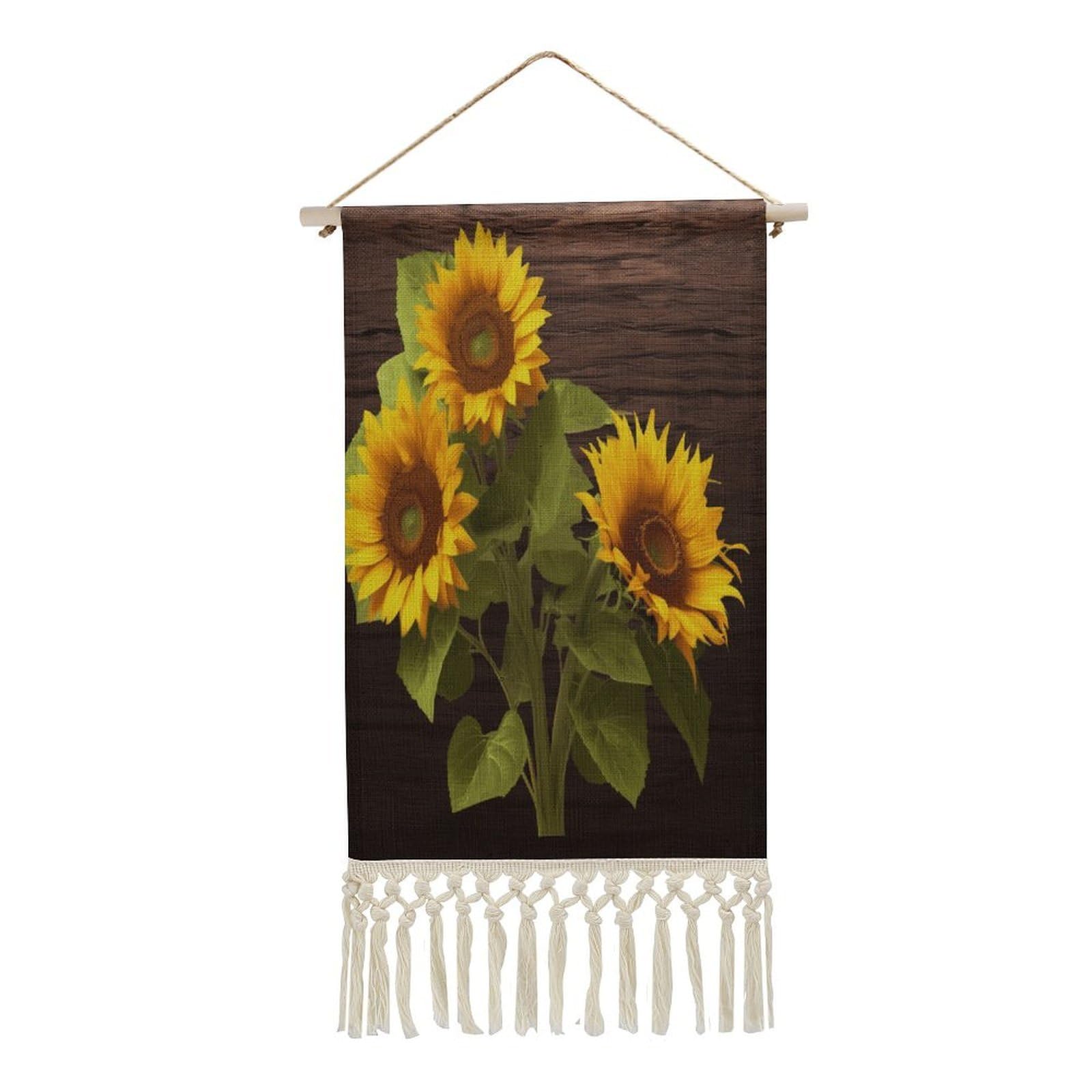 Adfgyerh Style Sunflower Plant Tapestry With Tassels Cotton And Linen Hanging Posters, Wall Art For Travel Gift, Wall Tapestry For Office Home Decor Bedroom Living Room Decor