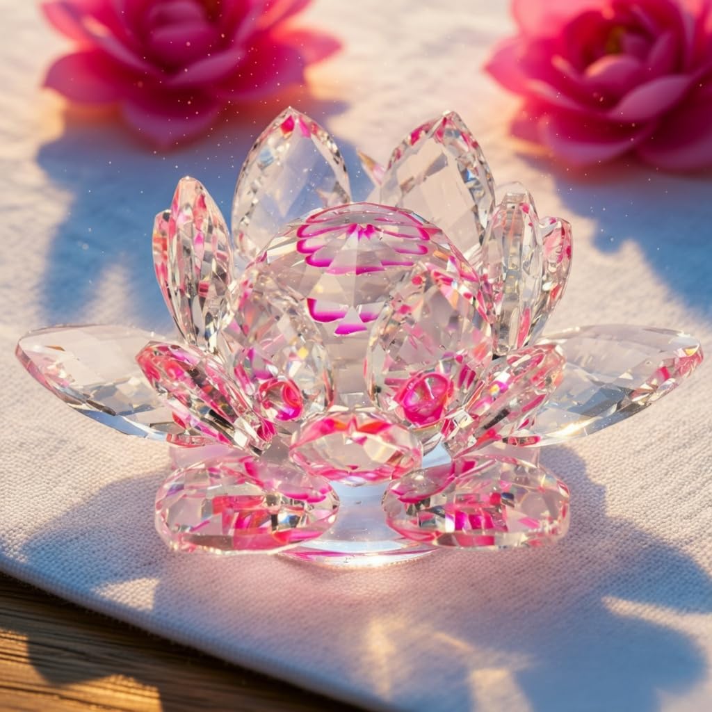 Paradigm Pictures Crystal Lotus Flower fengshui Good Luck Items (8 x 8 x 6.6 cm, Pink)-image-16