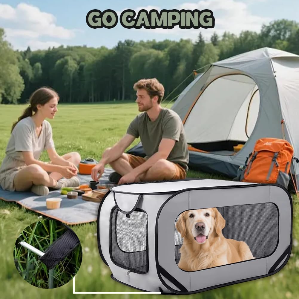 Box pieghevole per cani e gatti, trasportino per cani, pieghevole, 94 x 53 x 53 cm, trasportino per cani con doppie porte, in tessuto Oxford, per viaggi (grigio)