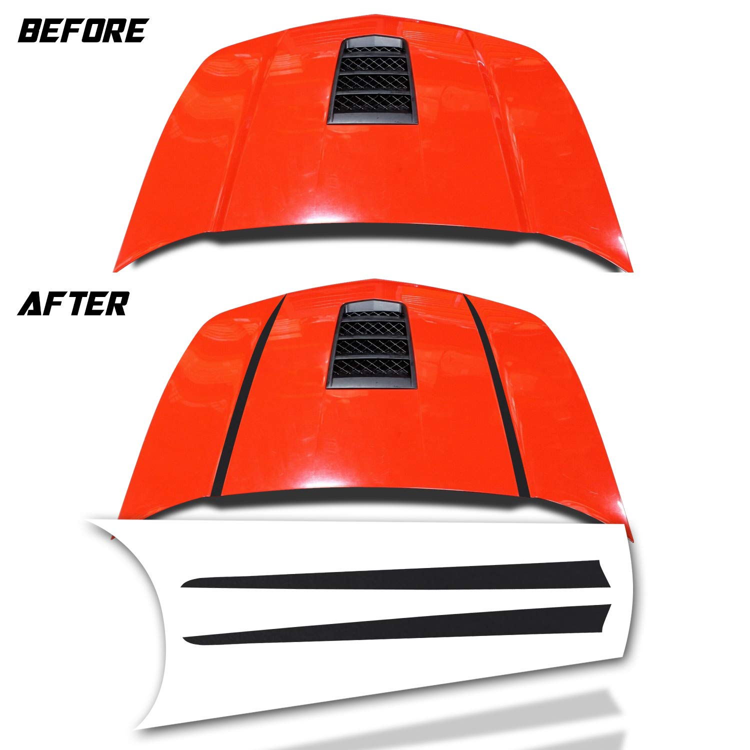 Optix Hood Spears Stripes Vinyl Decal Overlay Wrap Trim Inserts Sticker Compatible with and Fits Camaro 2010 2011 2012 2013 2014 2015 - Gloss Black