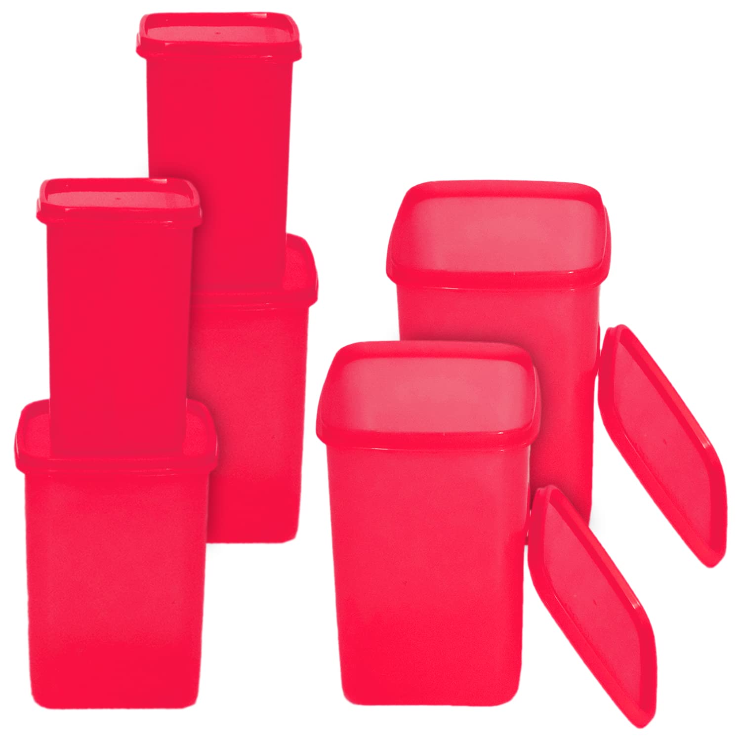 Kuber Industries Multiuses BPA Free Leak Proof, Dishwasher/Freezer Safe Plastic Storage Container with Lid, 3000ml, 2000ml & 1000ml, Set of 6 (Red)-50KM01734