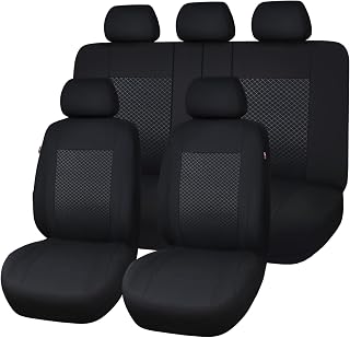 Flying Banner car seat Covers Full Set Velvet Cubic Stamp Breathable Rear Bench Split Black Gray Beige tan 40/60 50/50 60/40 (Full Set - Low Back, Solid Black)