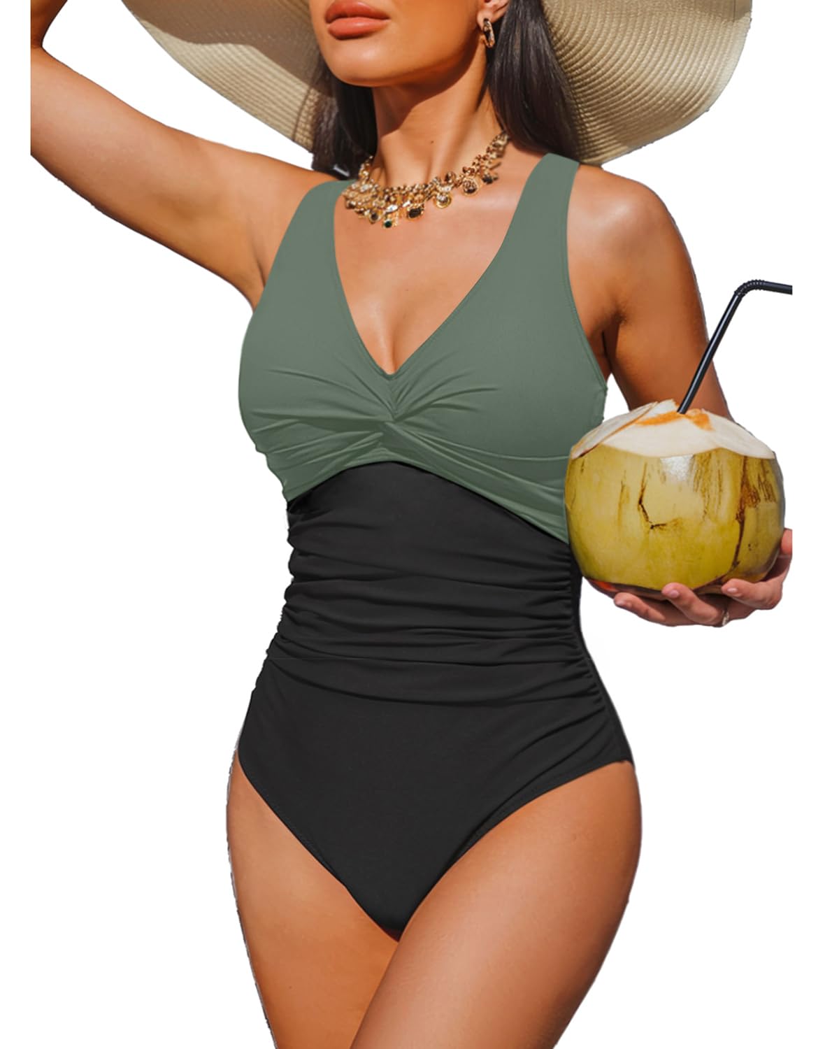 Holipick Women Tummy Control One Piece Swimsuit - Push Up Bathing Suit Full Coverage Slimming Swimwear