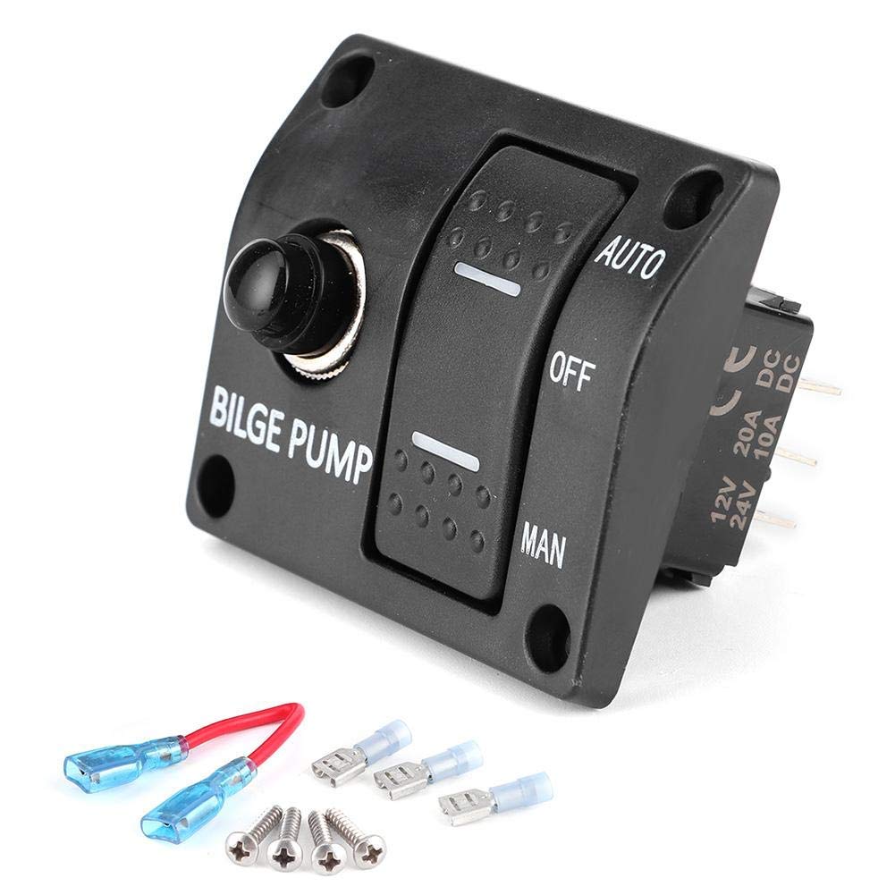 Interruttore Pompa di Sentina, pannello interruttori della pompa di sentina a 3 vie Auto/Off/Manuale 12V 24V con indicatore LED Interruttore automatico 15A integrato
