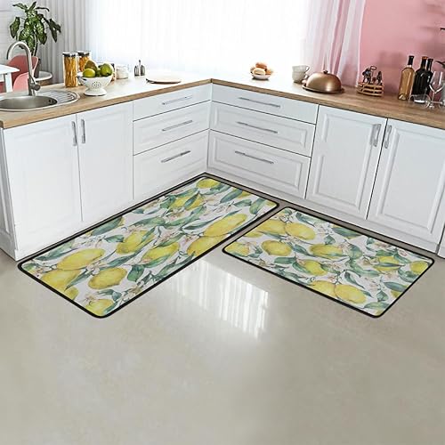Tapete de cocina con patrón de limón vintage, acolchado, antifatiga, juego de 2 piezas, duradero, resistente a las manchas, parte inferior