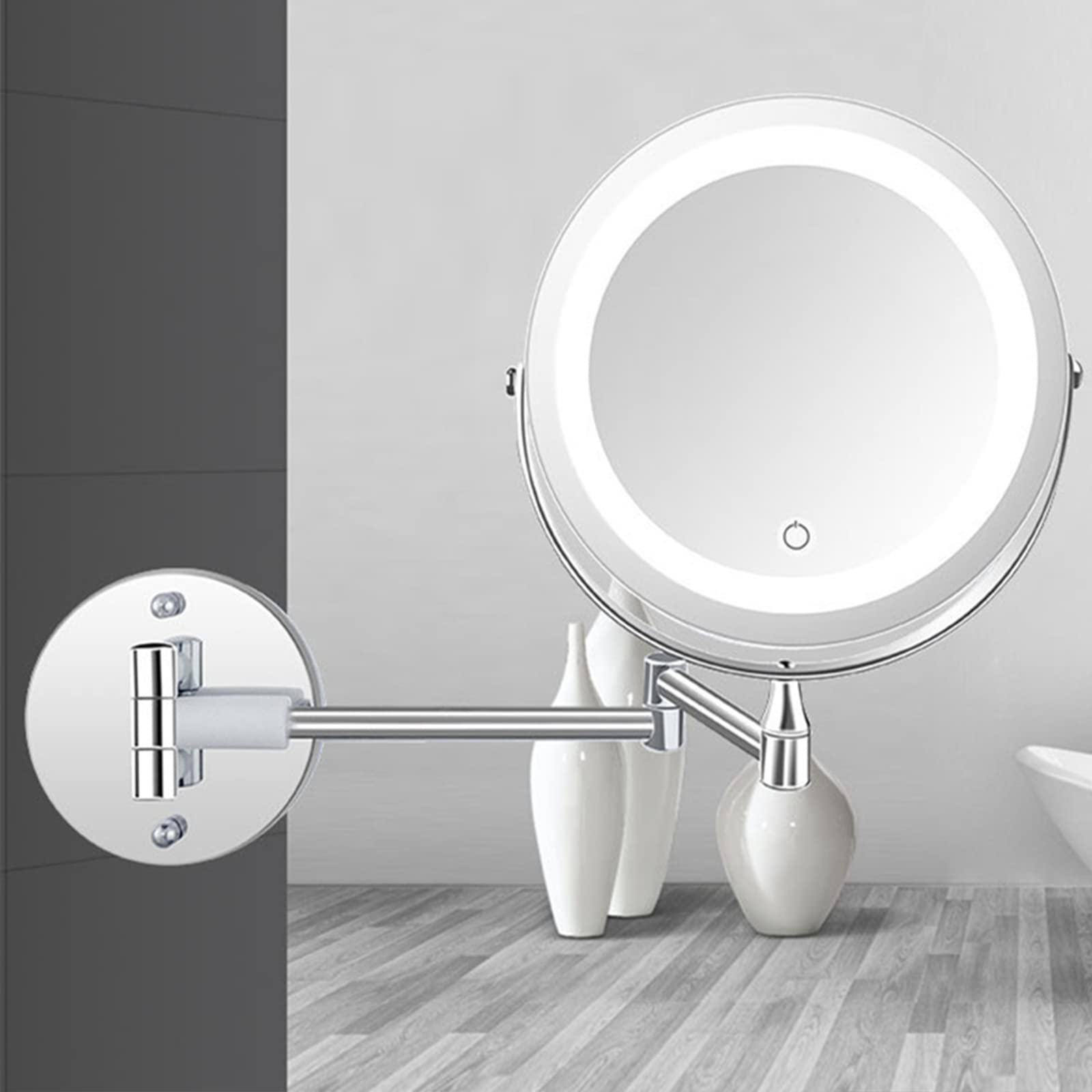 Espejo Maquillaje con Luz, Espejo Aumento con Luz Espejo Cosmetico Brillo Regulable Espejo Baño Extensible Espejo de Afeitar Espejo Ducha con Pantalla Táctil, Carga por USB