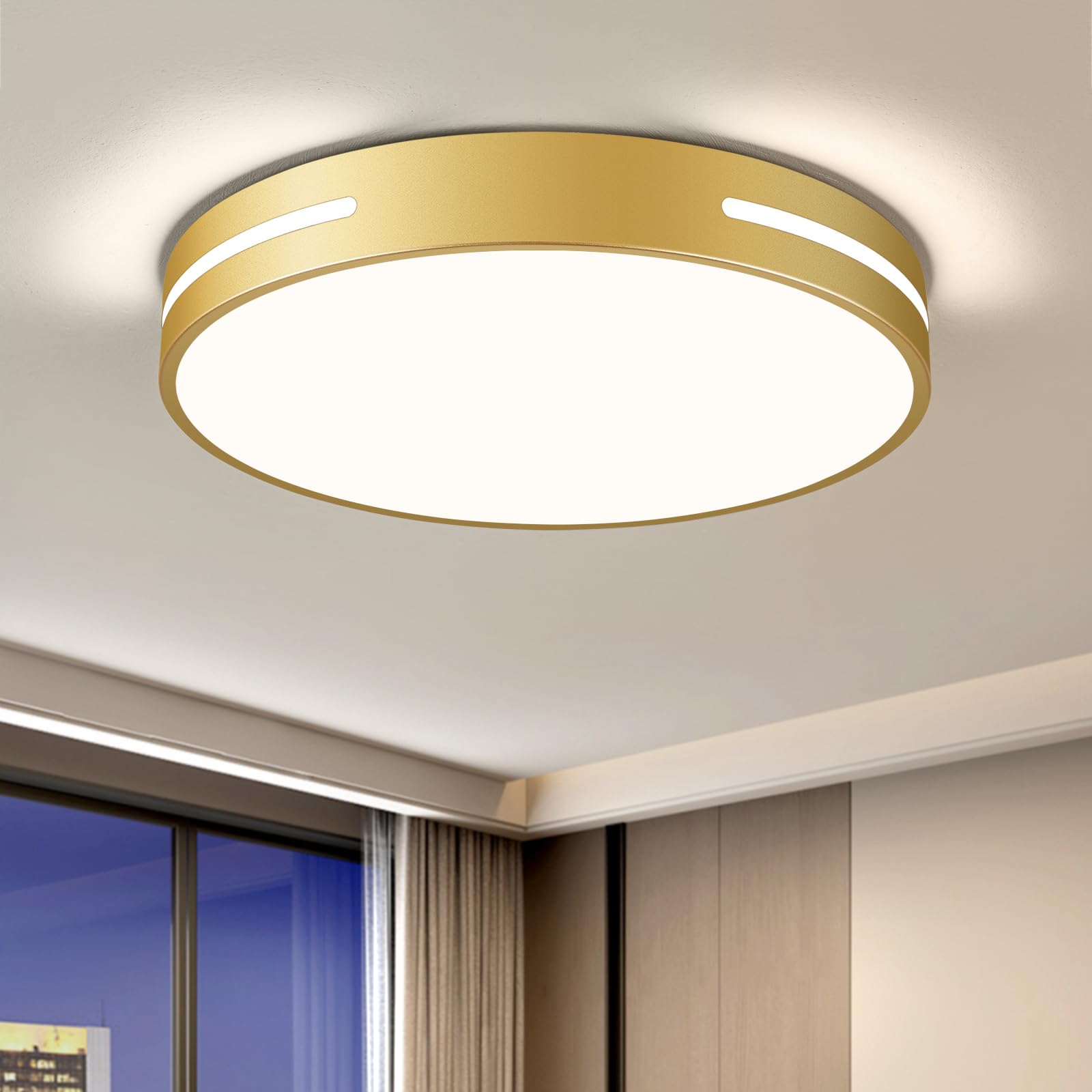 Dimmable LED Ceiling Light, 5CCT 2700K-6000K Modern Gold Flush Mount Ceiling Light, Minimalist Round Close to Ceiling Lighting Fixtures for Bedroom, Kitchen, Hallway, Living Room, 15.74in
