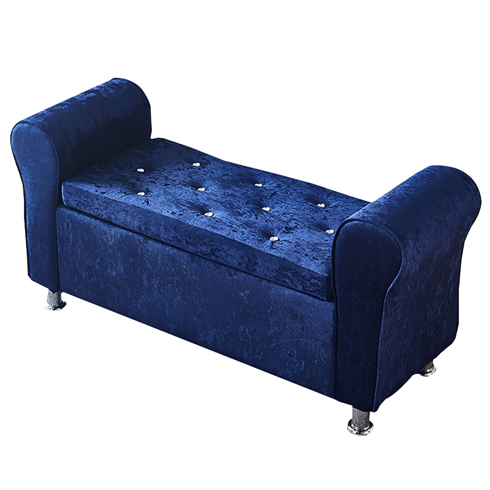 Repose-pieds capitonné en peluche velours bleu marine moderne