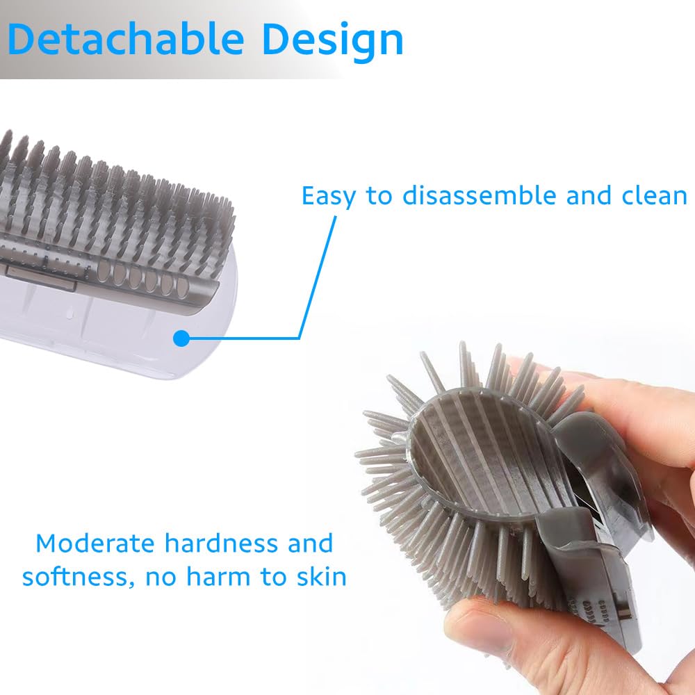 4 Pcs Cat Self Groomer, Wall Corner Grooming Brush, Grooming Comb Brush Massage Tool for Cats with Long and Short Fur(Blue&Gray) - Image 4