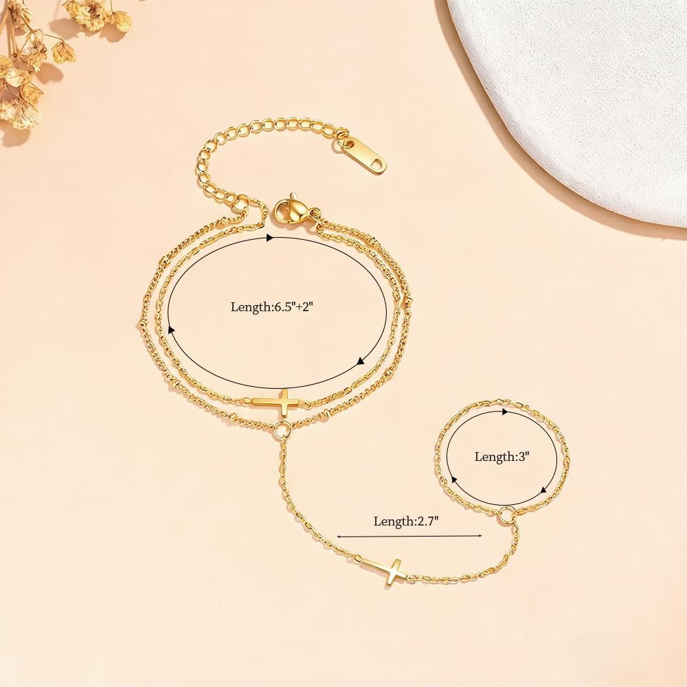 18K Gold Plated Small Cross Bracelet for Women | Tiny Cute Cross Bracelets | Beaded Bracelet | Hip Hop Knot | Hand Chain Bracelets | Gold Jewelry Gifts for Women - Image 3