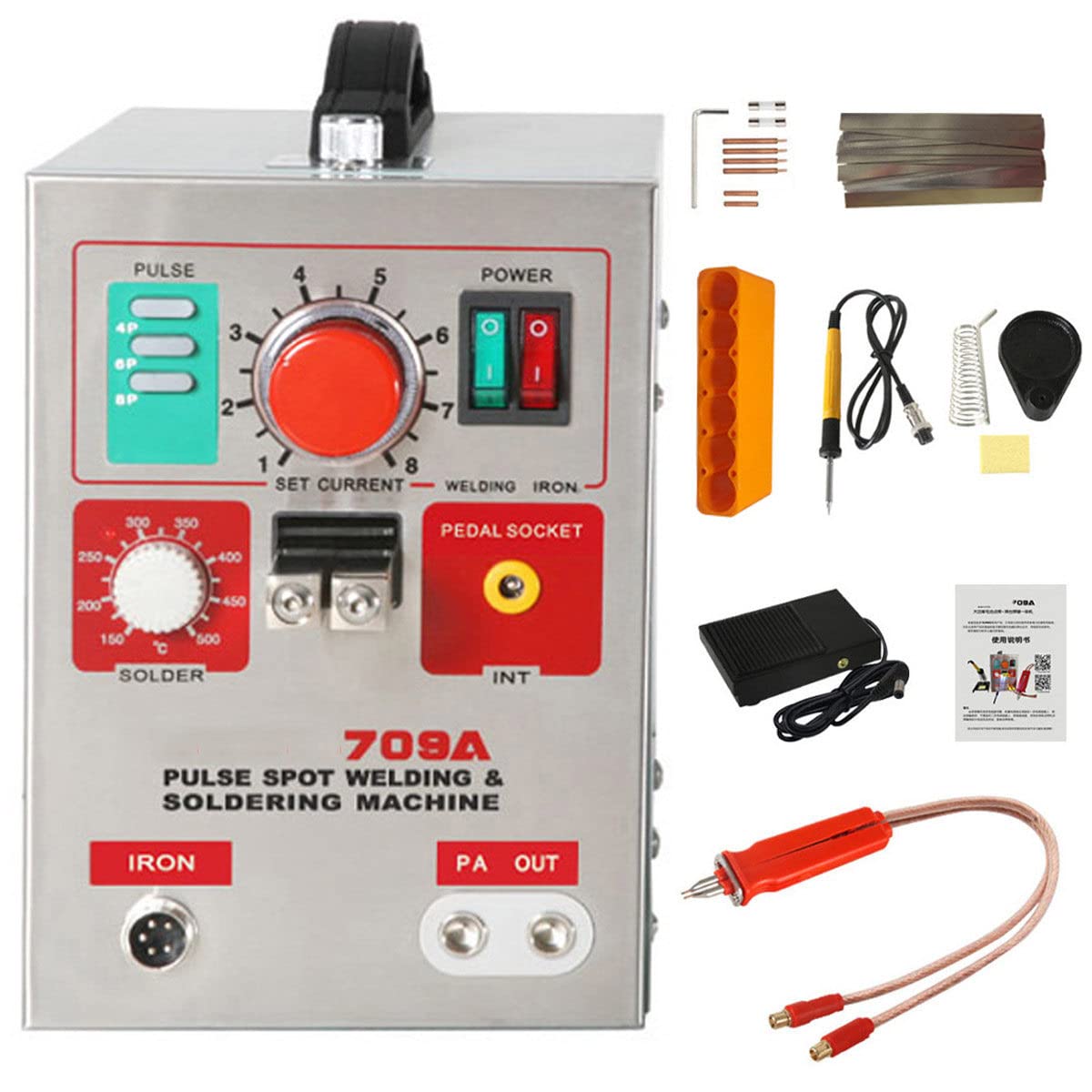 FAXIOAWA Saldatrice a Punti a impulsi 709A da 3,2 kW per la Costruzione di pacchi batterie al Litio 18650 14500, saldatrice a Punti Portatile Portatile con Strisce di Nichel da 0,3 mm