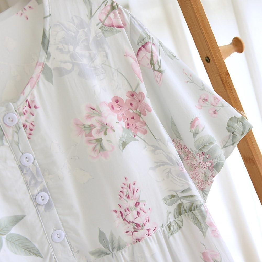 Camisón para Mujer - Primavera/Verano Falda De Mujer De Manga Corta con Almohadilla En El Pecho Camisón con Estampado De Flores Camisón Largo Vestido para Casa Suelto