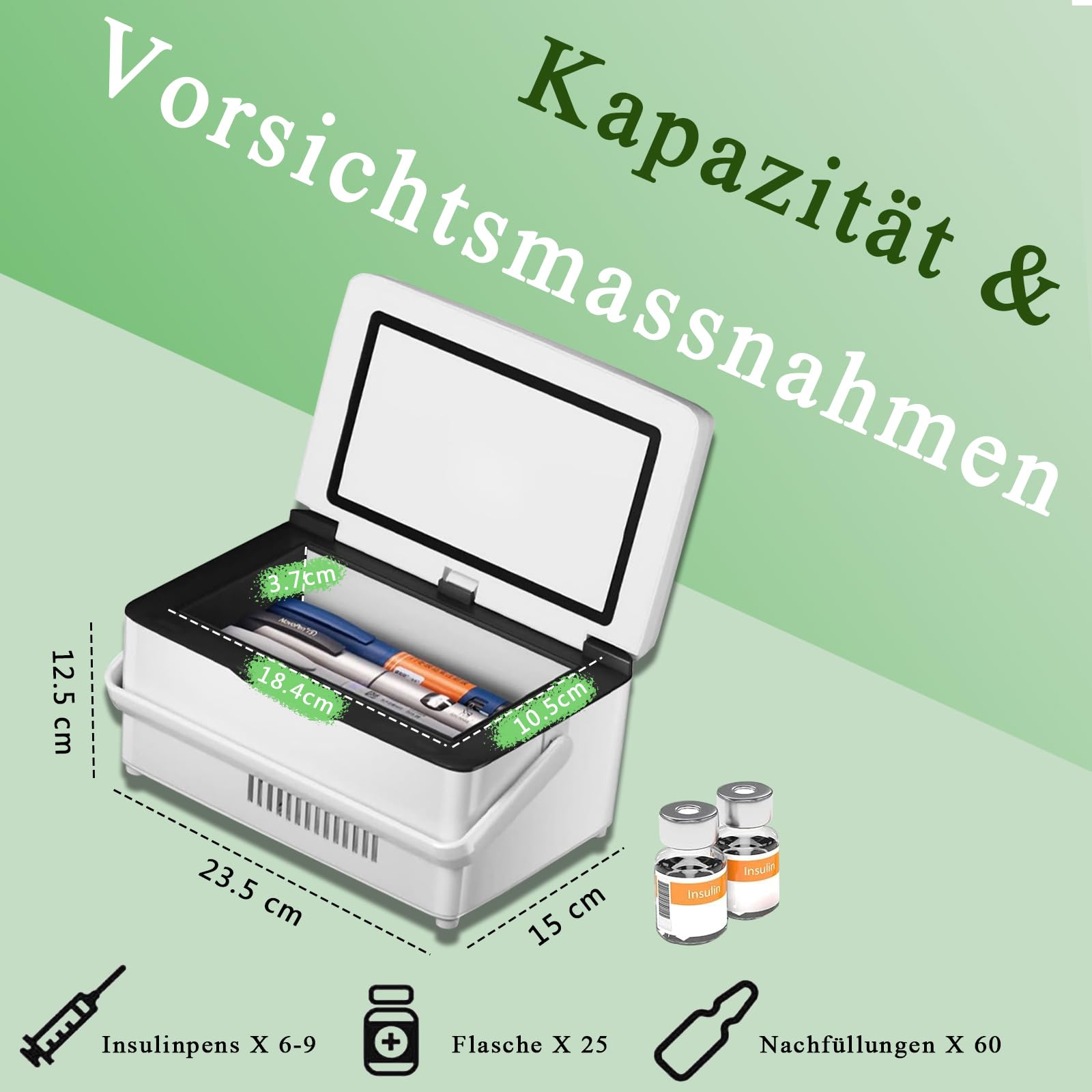 Medikamente Kühlschrank, Insulin Kühlbox Tragbare mit 3 Batterien,Mini Intelligente Elektrische Thermostat Kühler Große Kältetechnik Raum für Auto, Reisen, Zuhause Medizinische Kühltasche