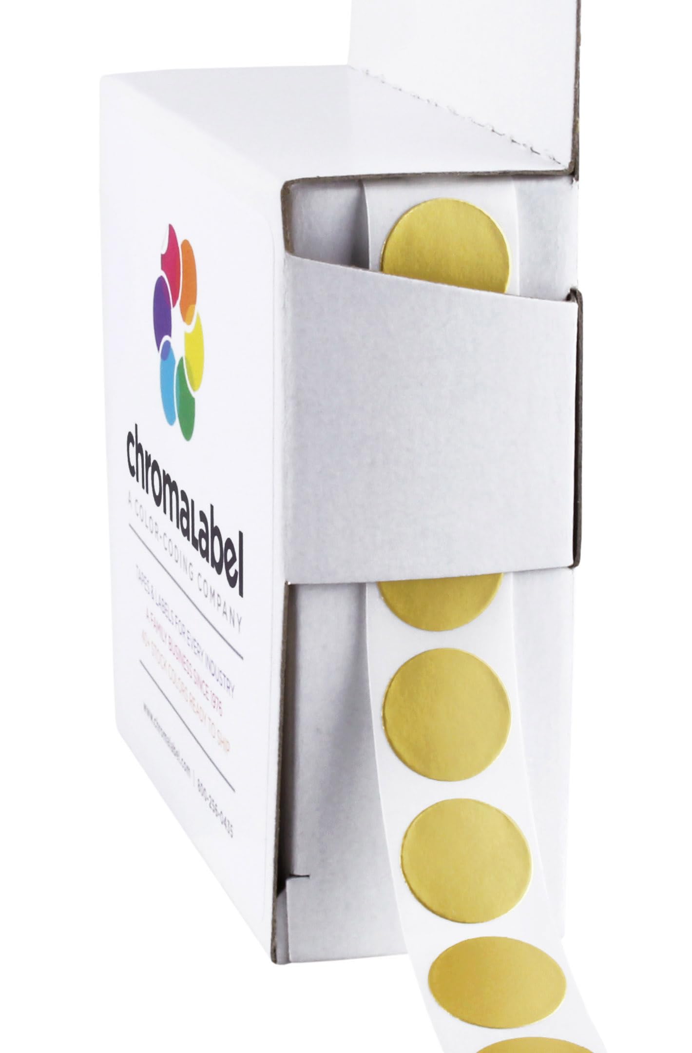 ChromaLabel 0.50 Inch Round Label Permanent Color Code Dot Stickers, 1000 Labels per Dispenser Box, Metallic Gold
