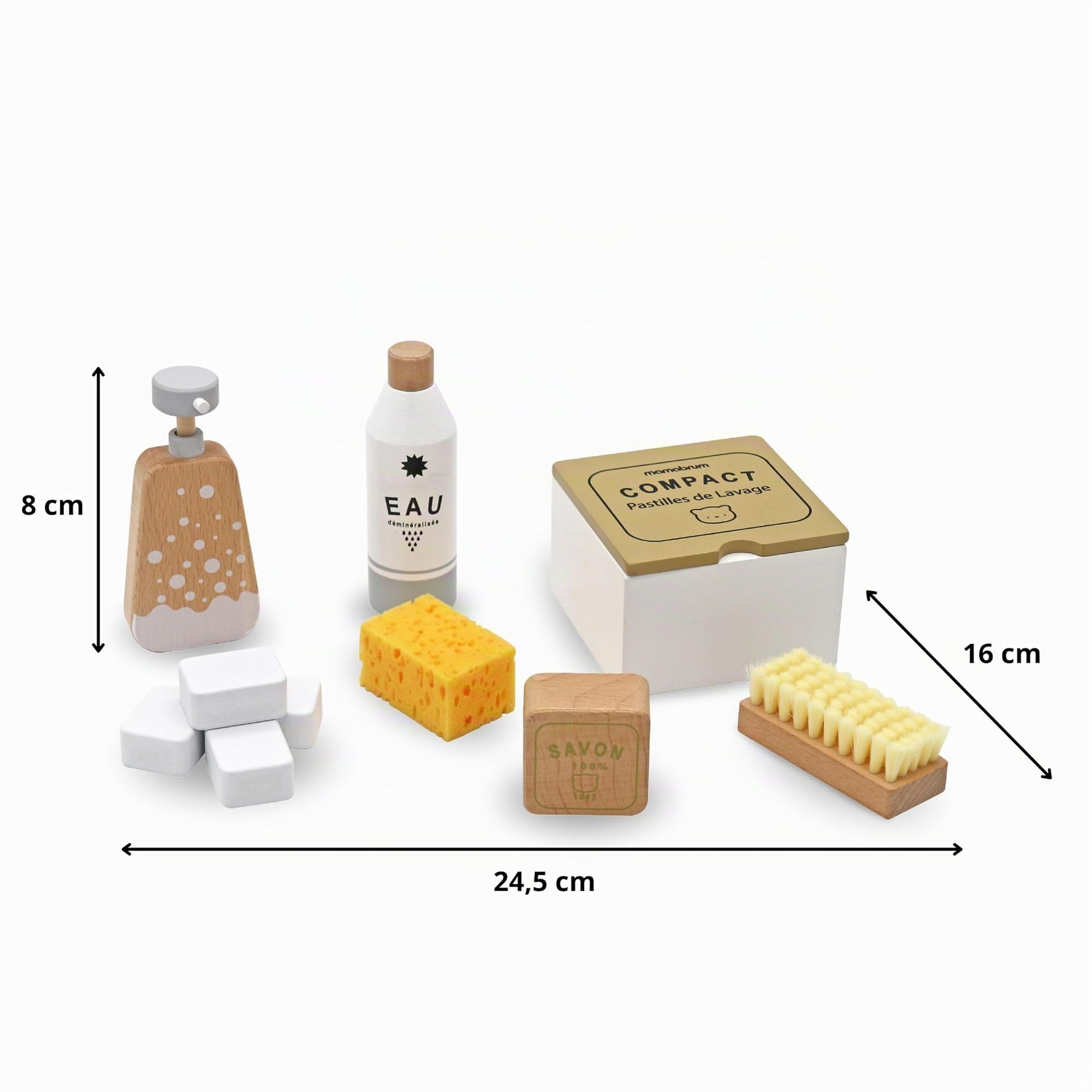 Mamabrum Set Pulizia Bambini Giocattolo in Legno - 10 Pezzi con Scopa, Spazzola e Accessori - Kit Giochi di Ruolo Educativi per Bambini 3+ Anni con Scatola Contenitore