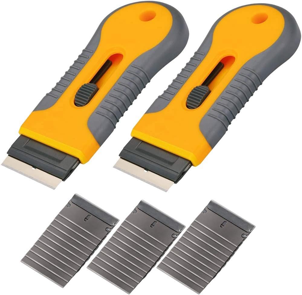 2PCS Razor Blade Scraper Glass Cooktop Scraper & Paint Scraper, Window Decal, Car Sticker and Glue Remover Razor Holder with 30 Extra Razor Blades